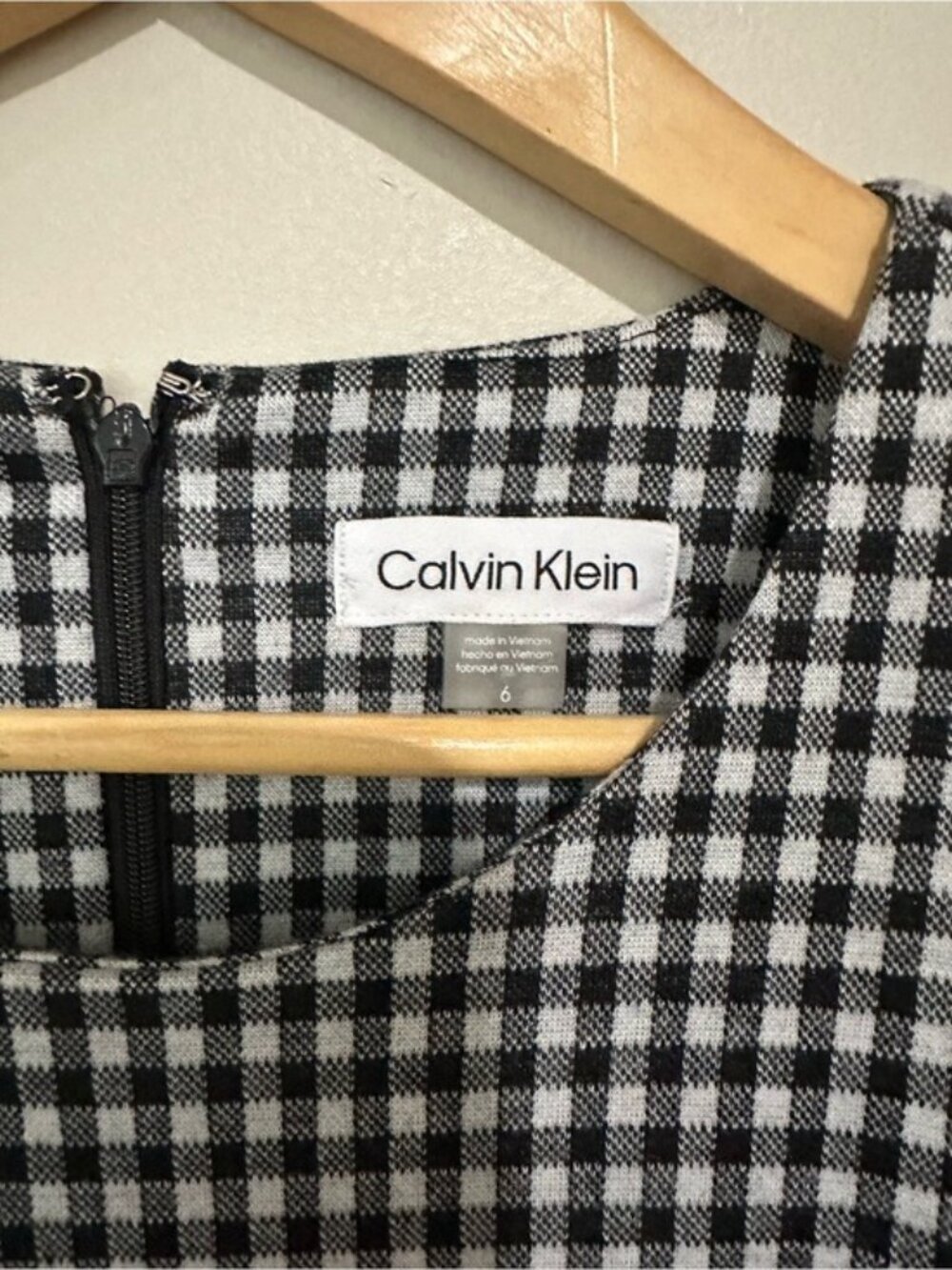 Calvin Klein Gingham Midi Dress Black White Tie Waist Size 6 Cottagecore - Picture 6 of 12